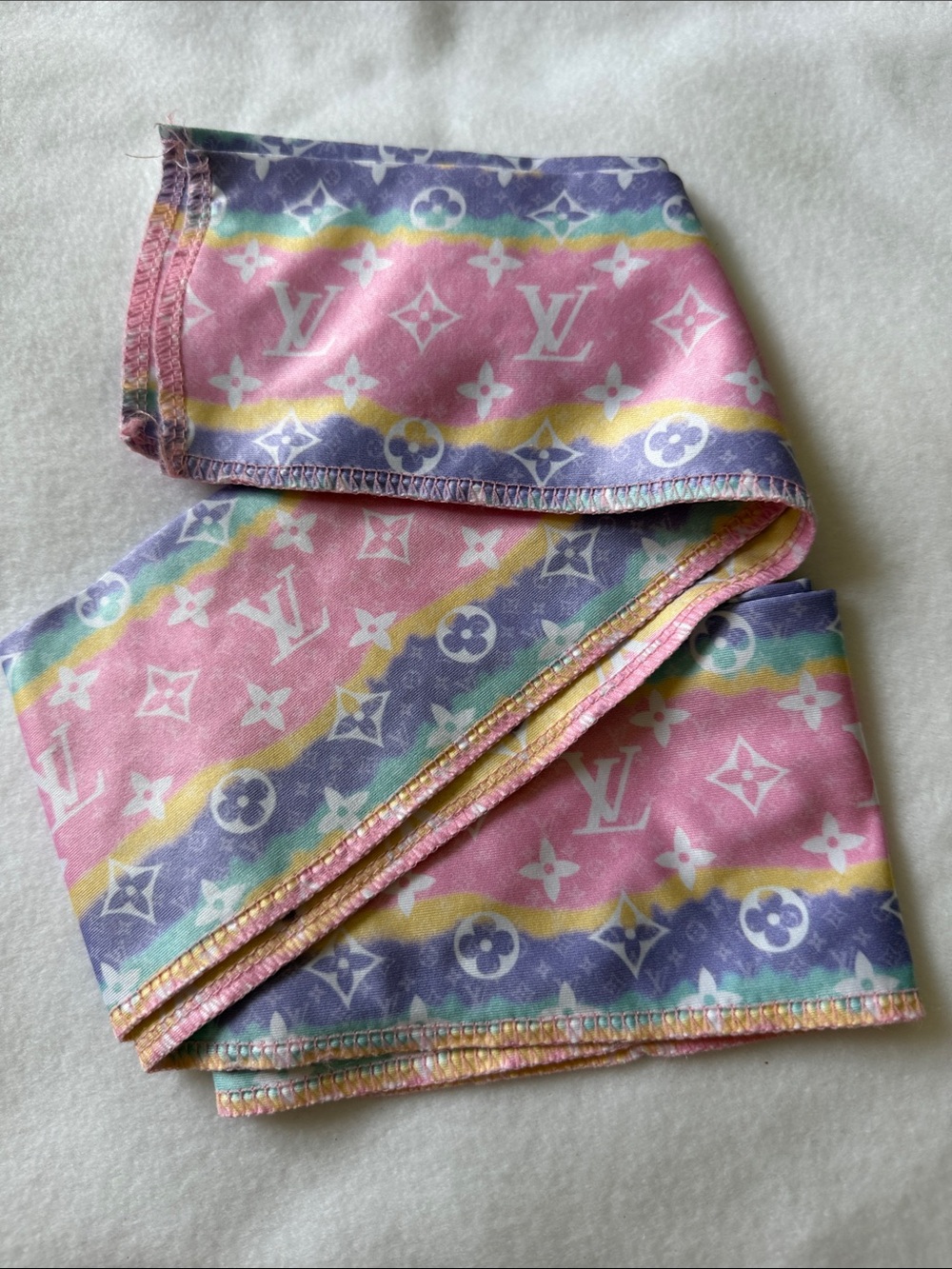 L V  Pastel Monogram Silk Scarf - Pink, Purple & Yellow stretchy wrap LONG